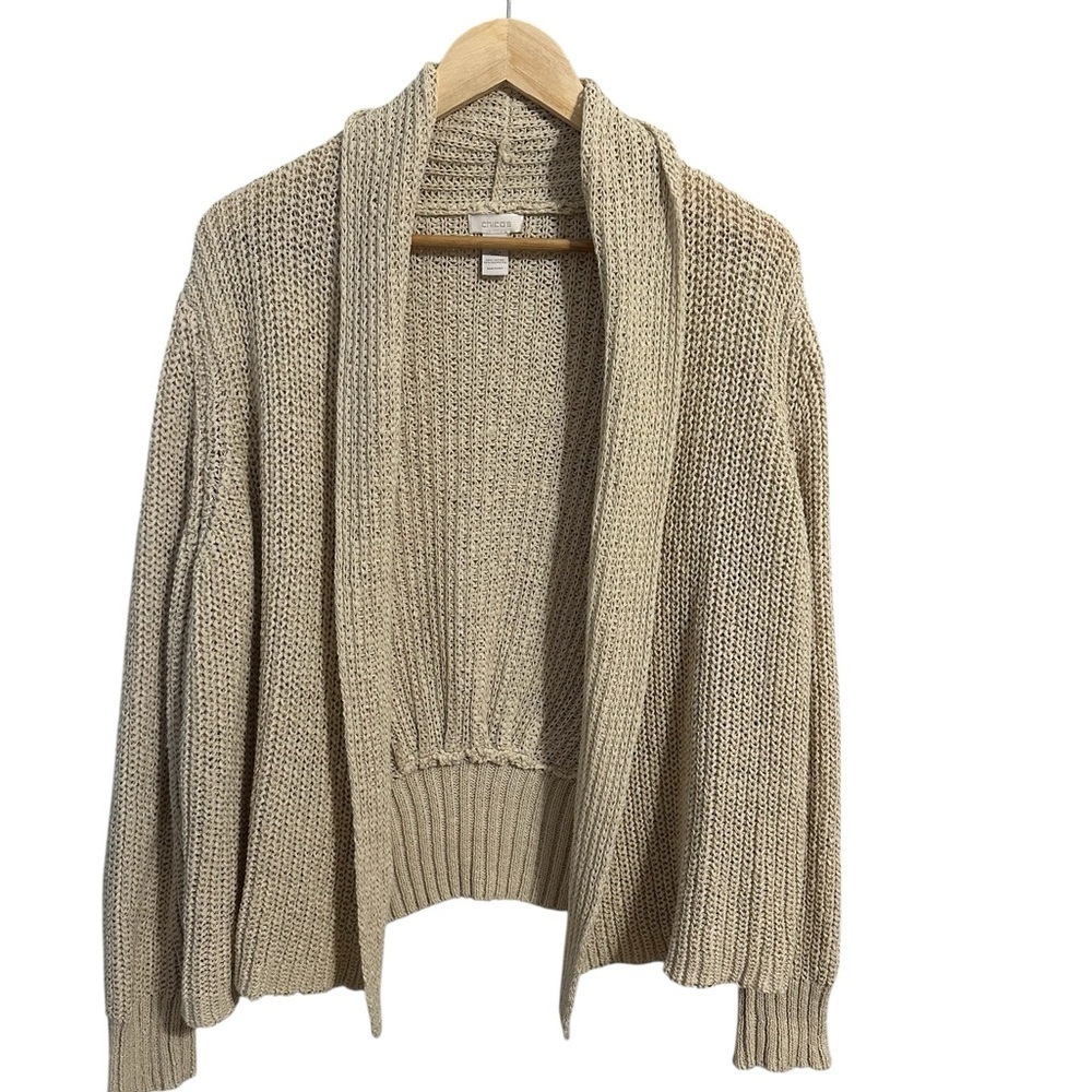 Chico's Tan Open-Front Draped Cardigan Cottagecore Lagenlook Relaxed XL Boho